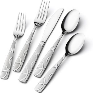 HIKAA Silverware Set, 30-piece Stainless Steel Flatware Set Cutlery Set for 6, for Kitchen, Home, Wedding, Party, Mirror Polished and Dishwasher Safe