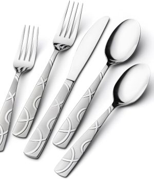HIKAA Silverware Set, 30-piece Stainless Steel Flatware Set Cutlery Set for 6, for Kitchen, Home, Wedding, Party, Mirror Polished and Dishwasher Safe
